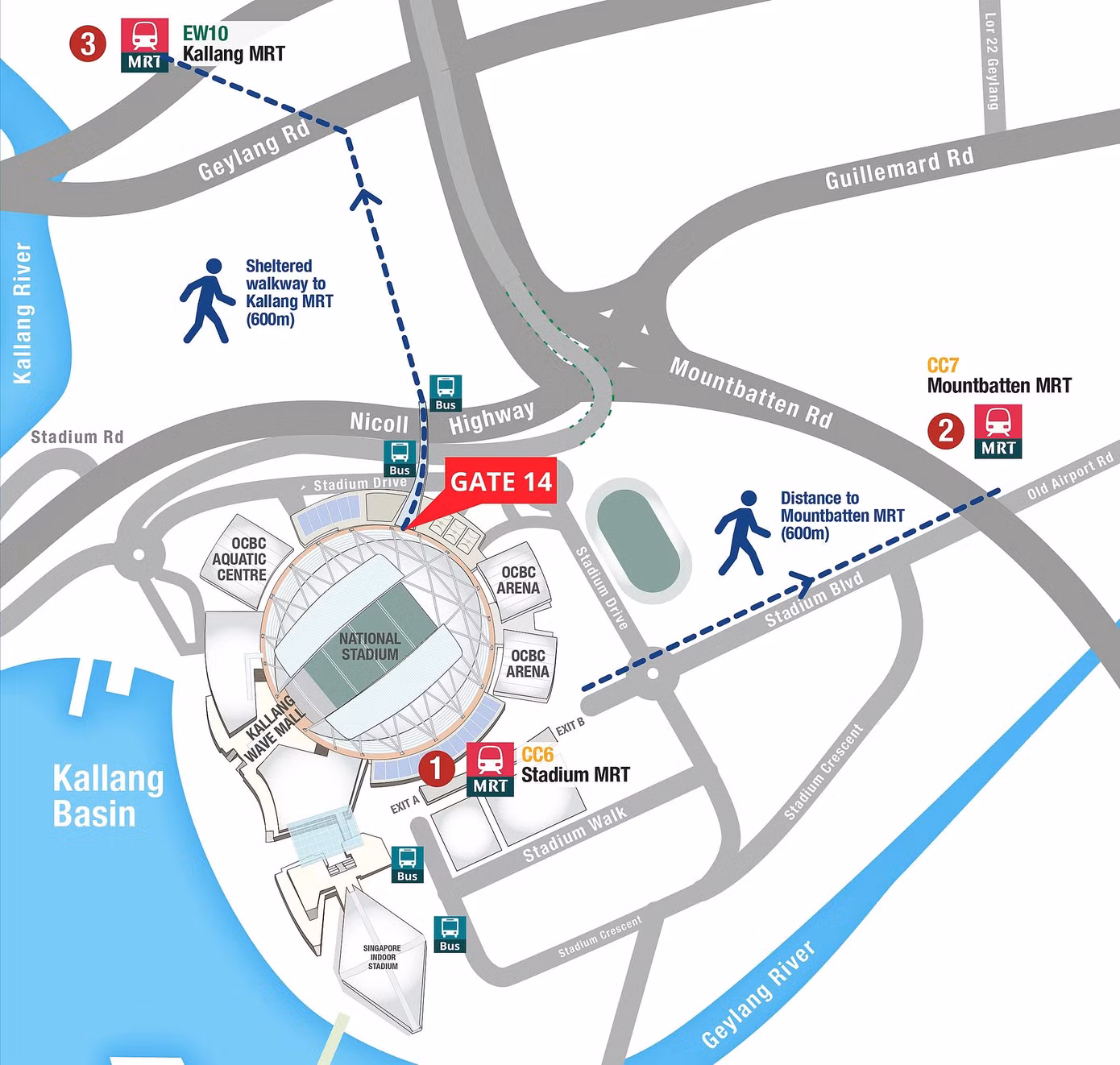 Bản đồ MRT xung quanh sân vận động.