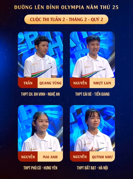 Bốn thí sinh "cân tài cân sức". Nguồn: Fanpage Đường Lên Đỉnh Olympia.