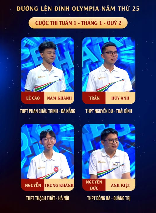 Bốn nam sinh mở màn cuộc thi tuần mới Quý 2. Nguồn: Fanpage Đường Lên Đỉnh Olympia