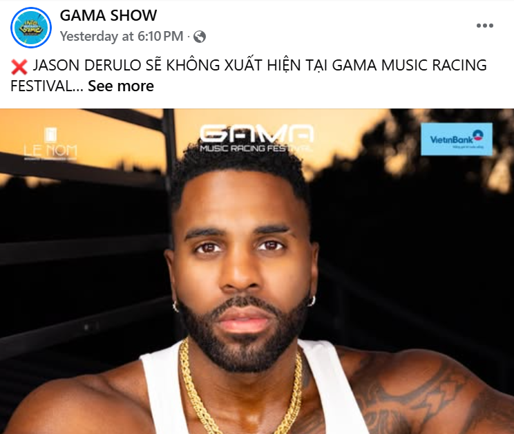 Ban tổ chức thông báo Jason Derulo sẽ không xuất hiện tại sự kiện. Ban tổ chức thông báo Jason Derulo sẽ không xuất hiện tại sự kiện.