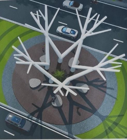 Chủ đầu tư nói rằng công trình 5 trụ thép biểu trưng cho sự đoàn kết. (Ảnh BQL)