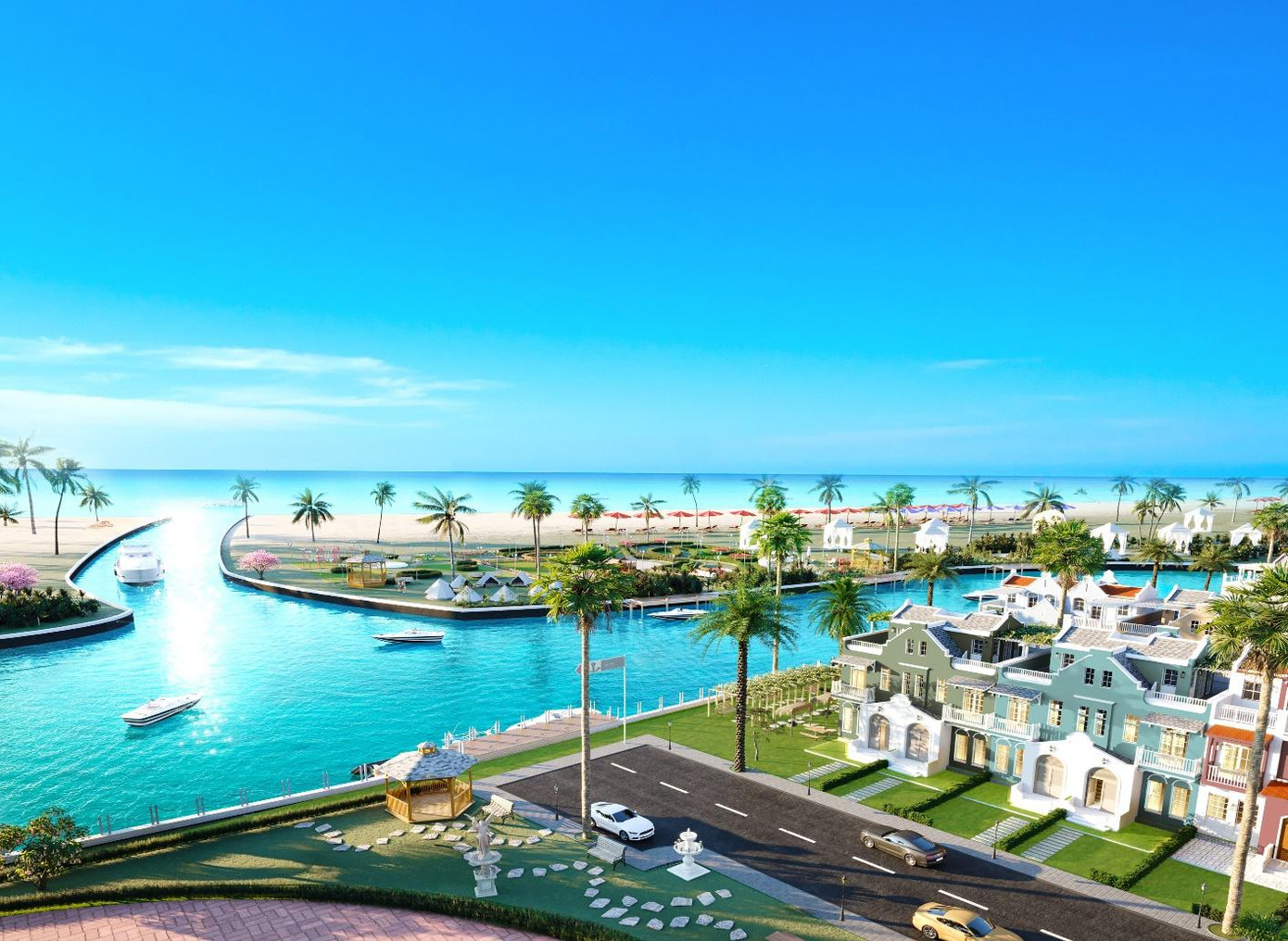 Phối cảnh độc đáo của phân kỳ Long Island tại NovaWorld Ho Tram với hệ thốngkênh đào Lagoon dẫn nước biển đến trước cửa mỗi căn biệt thự (Ảnh phối cảnh dự án)