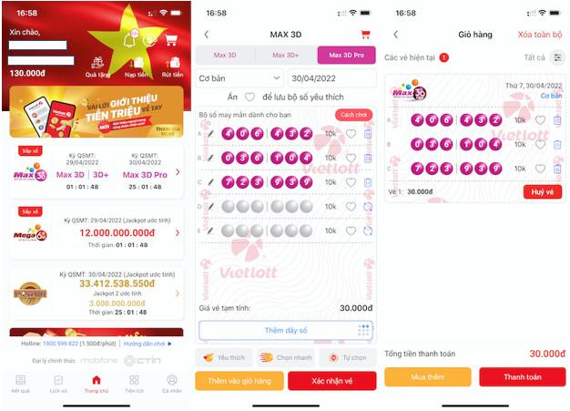 Người chơi có thể mua vé số Max 3D/3D+ và Max 3D Pro qua điện thoại.
