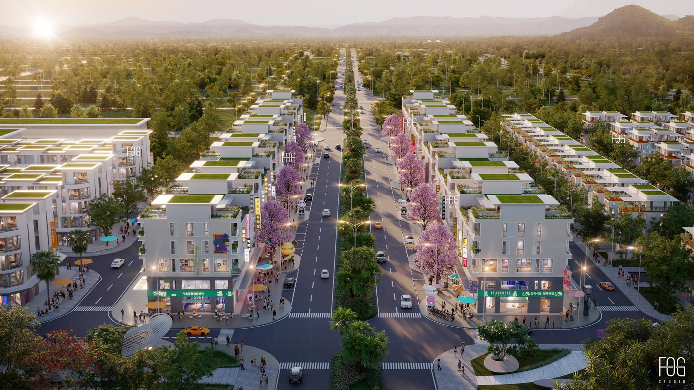 Phối cảnh shophouse The Koradise – Meyhomes Capital Phú Quốc mang đậm phong vị Hàn Quốc.