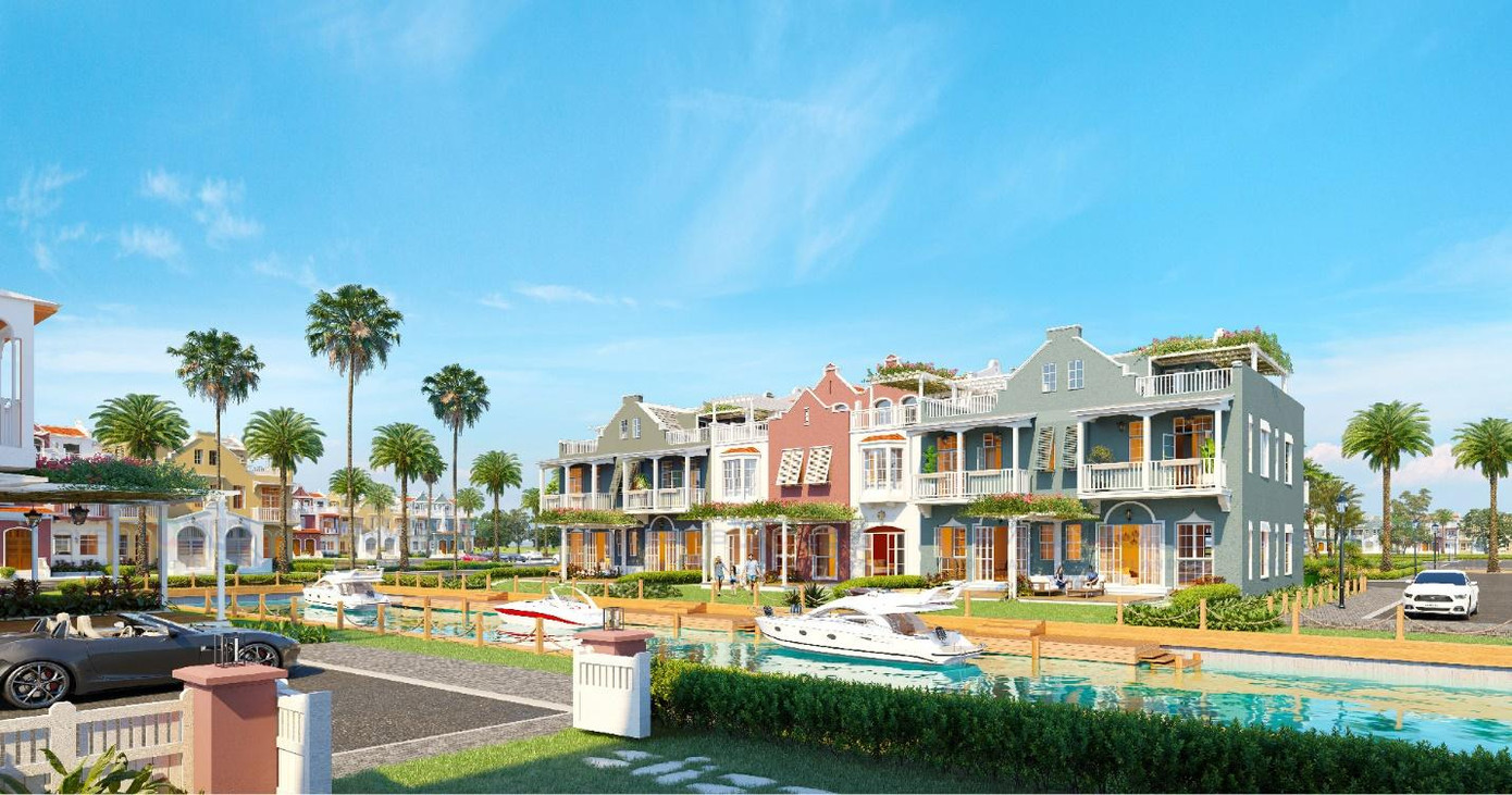 Kiến trúc lấy cảm hứng từ phong cách Bermuda đặc trưng tại phân kỳ Long Island (Ảnh phối cảnh dự án).