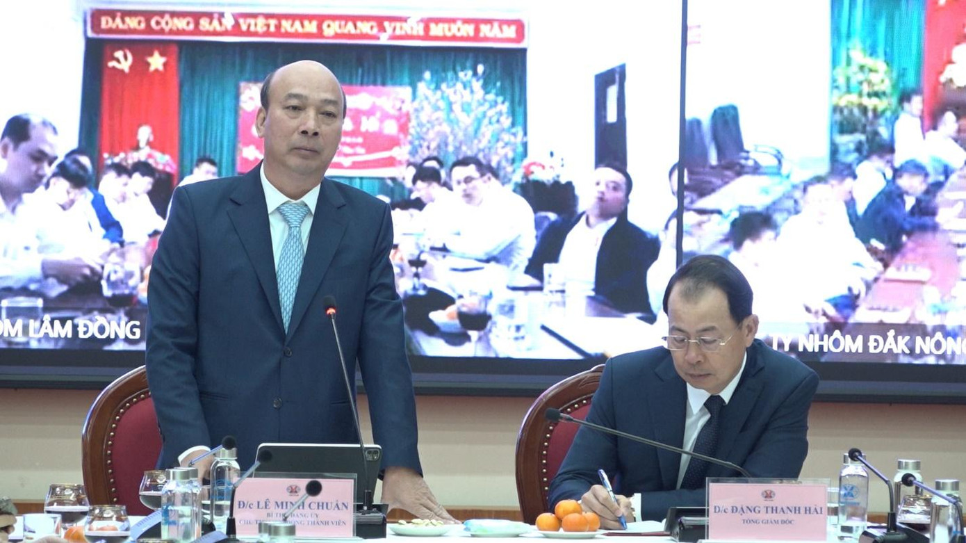 Bí thư Đảng ủy, Chủ tịch HĐTV Tập đoàn TKV Lê Minh Chuẩn phát biểu nhấn mạnh những nhiệm vụ trọng tâm các đơn vị cần tập trung triển khai sau nghỉ Tết Nguyên đán