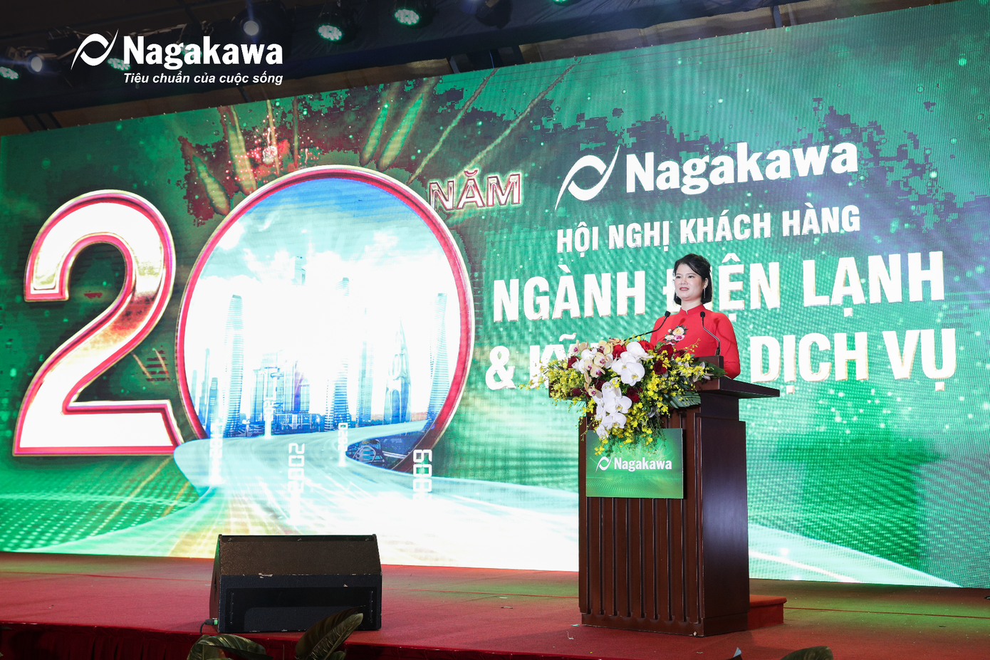 Bà Nguyễn Thị Huyền Thương, Tổng Giám đốc Tập đoàn Nagakawa phát biểu trong hội nghị thuộc khuôn khổ Lễ kỷ niệm.