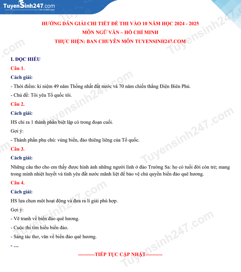 Đáp án gợi ý môn Ngữ văn do trang Tuyensinh247 thực hiện. Đáp án gợi ý môn Ngữ văn do trang Tuyensinh247 thực hiện.