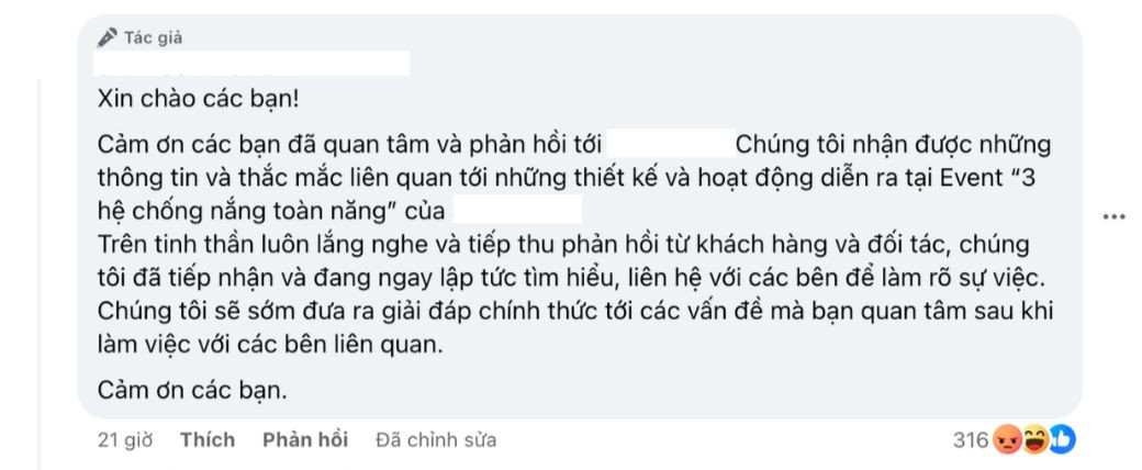 Trước làn sóng tranh cãi, fanpage của nhãn hàng khẳng định sẽ sớm có lời giải thích hợp lý. Trước làn sóng tranh cãi, fanpage của nhãn hàng khẳng định sẽ sớm có lời giải thích hợp lý.