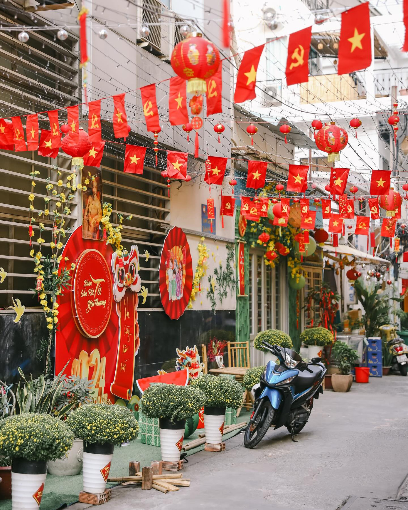 Hình ảnh rực rỡ khắp các con hẻm cũng là tín hiệu khiến Gen Z náo nức mỗi mùa Tết về. Ảnh tổng hợp từ nhiều nguồn