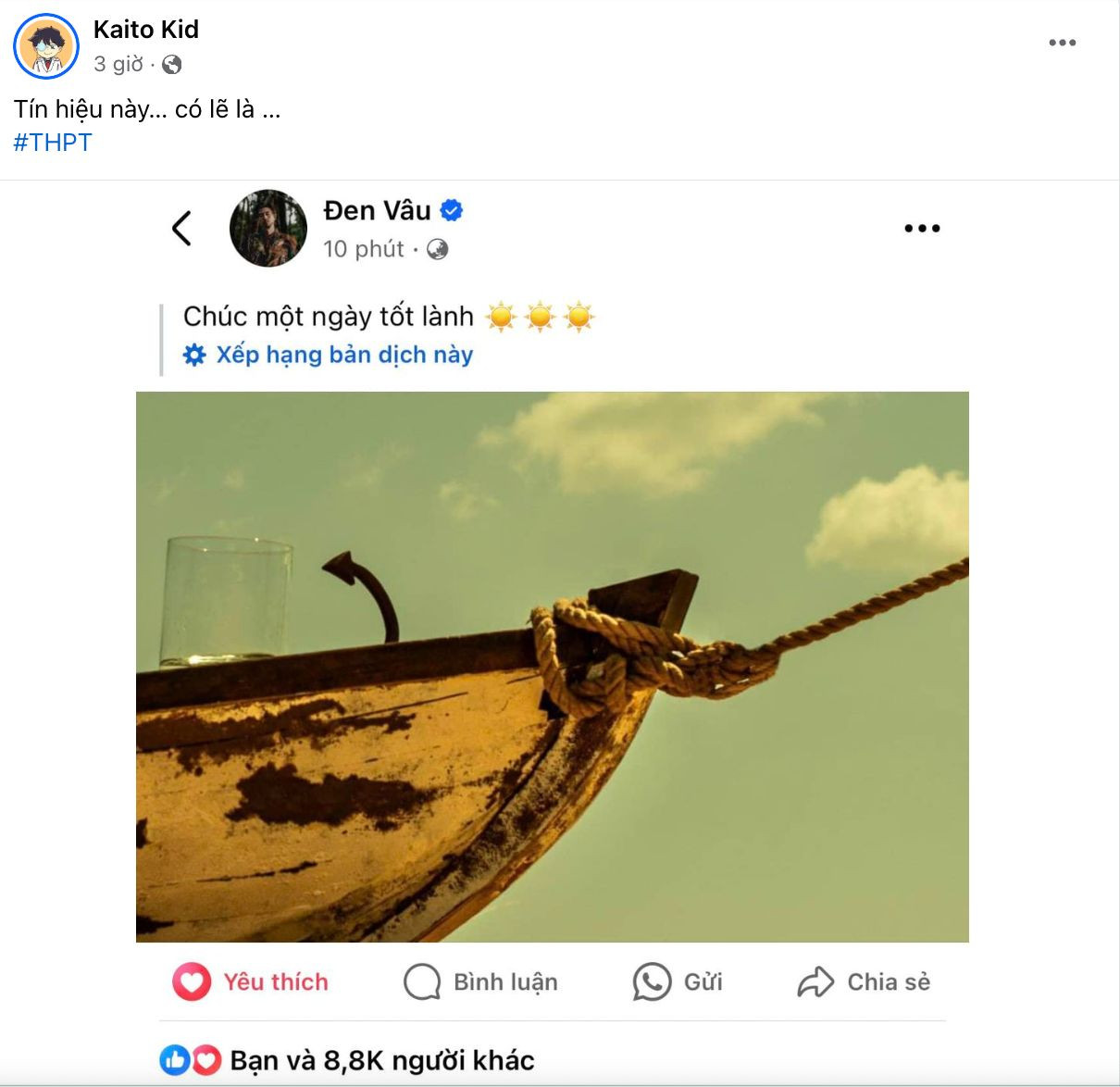 "Thánh đoán đề" Kaito Kid cũng nhanh chóng chia sẻ như một cách động viên sĩ tử 2K6. "Thánh đoán đề" Kaito Kid cũng nhanh chóng chia sẻ như một cách động viên sĩ tử 2K6.