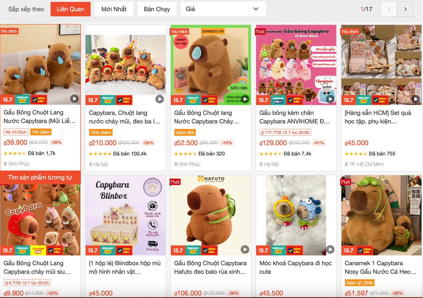 Trên các sàn thương mại điện tử, lượt bán ra các sản phẩm liên quan đến Capybara đều thu về doanh số cao.