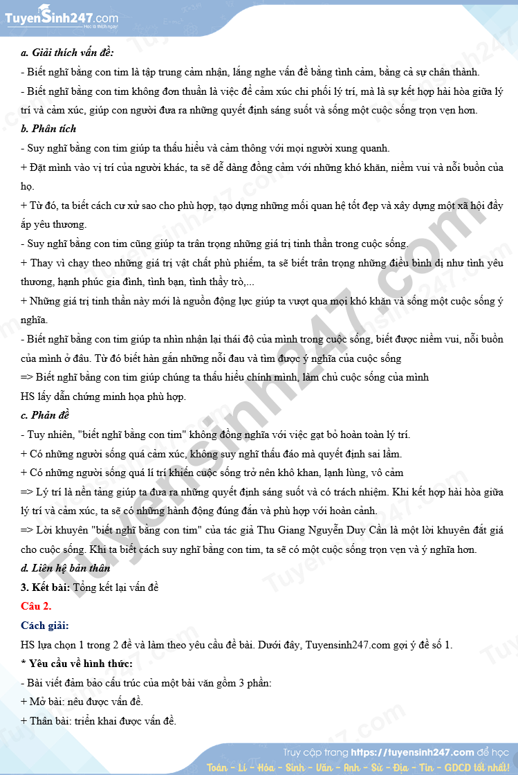Đáp án gợi ý môn Ngữ văn do trang Tuyensinh247 thực hiện. Đáp án gợi ý môn Ngữ văn do trang Tuyensinh247 thực hiện.