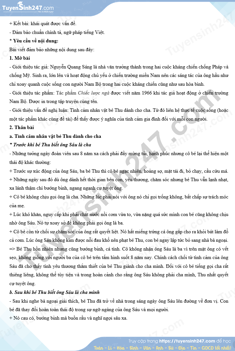 Đáp án gợi ý môn Ngữ văn do trang Tuyensinh247 thực hiện. Đáp án gợi ý môn Ngữ văn do trang Tuyensinh247 thực hiện.