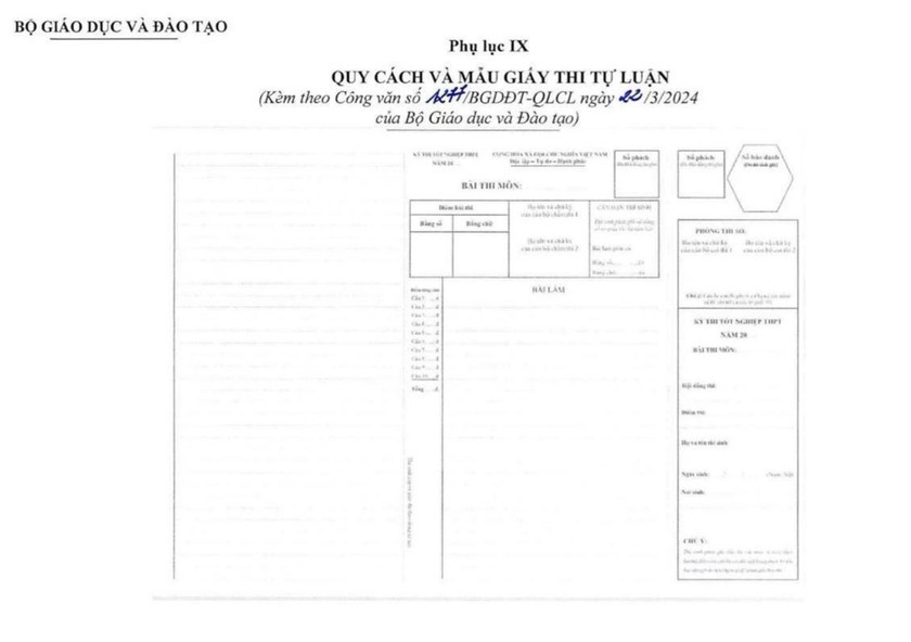 Mẫu giấy thi tự luận sẽ được bỏ phần &quot;lưu ý&quot; để tránh nhầm lẫn.