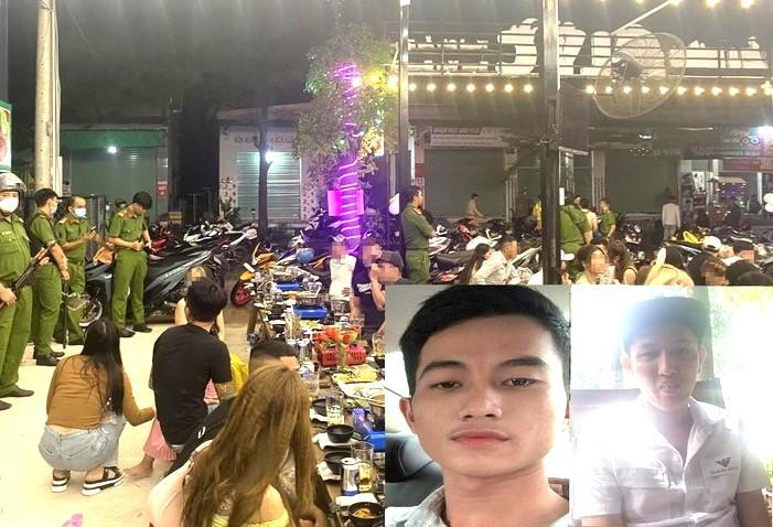 Công an vây bắt đối tượng trong quán nhậu (ảnh lớn), hai đối tượng bị bắt (ảnh nhỏ)