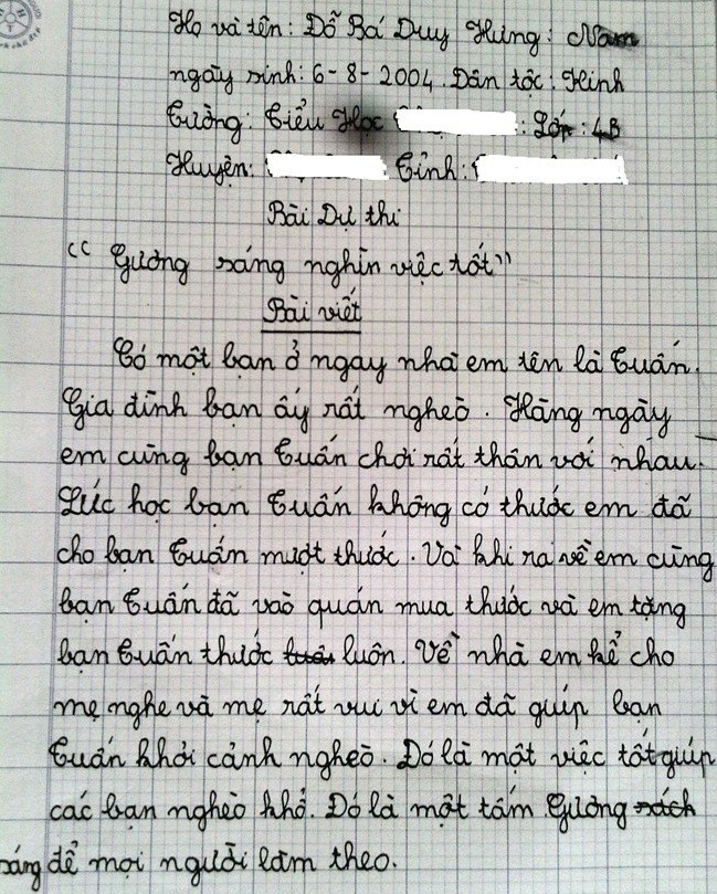 Bức thư của học sinh lớp 4. Bức thư của học sinh lớp 4