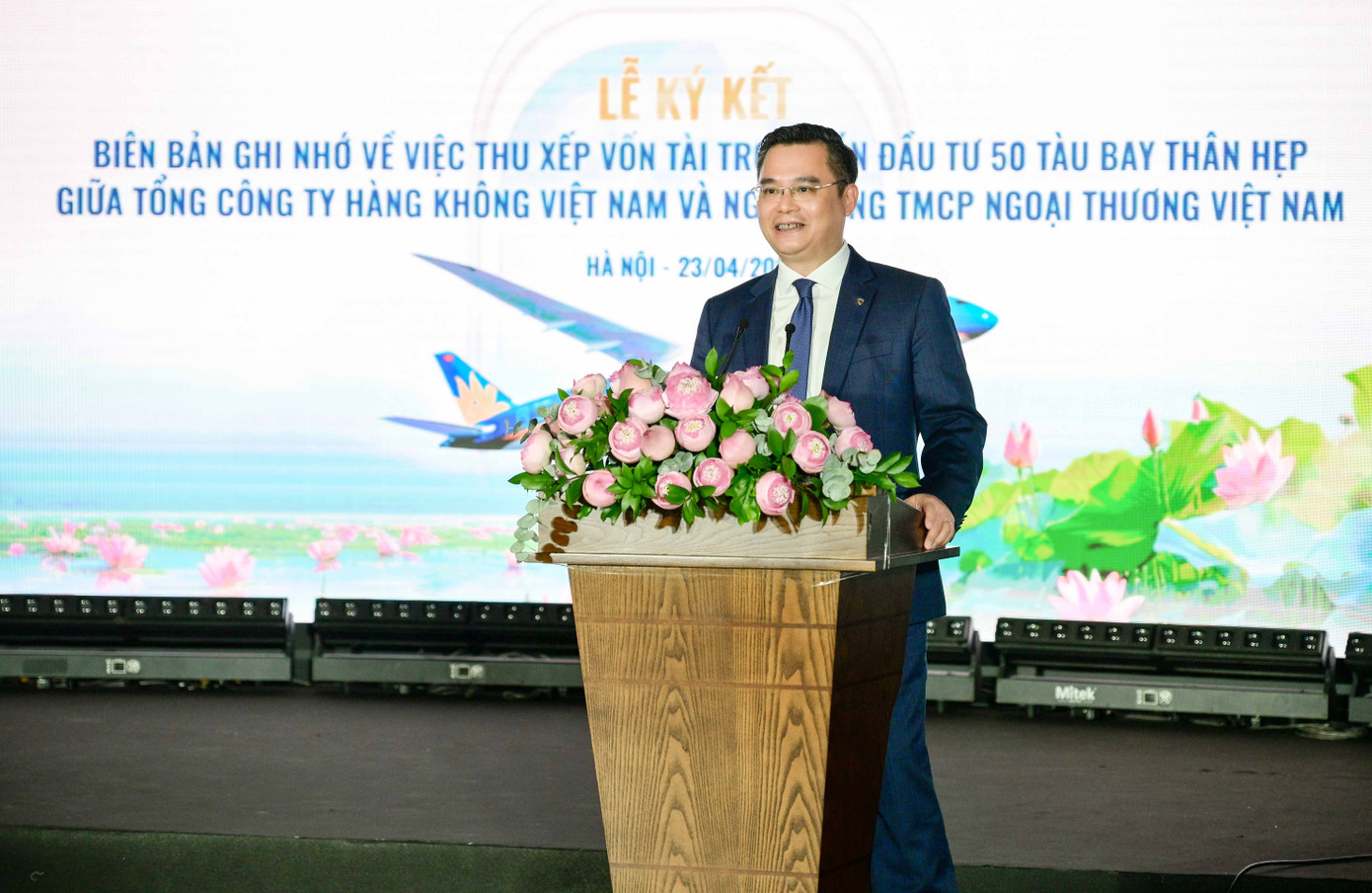 Ông Nguyễn Thanh Tùng - Ủy viên BCH Đảng bộ Chính phủ, Bí thư Đảng ủy, Chủ tịch HĐQT Vietcombank phát biểu tại sự kiện