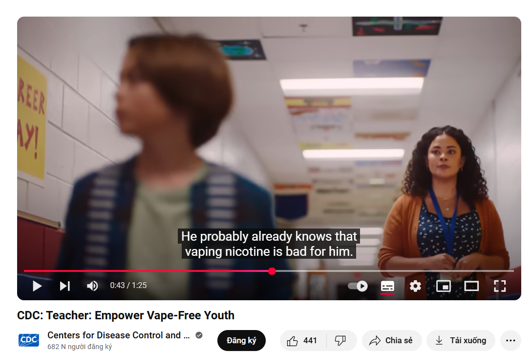 Video tuyên truyền của CDC nhấn mạnh cần đối thoại để cùng trẻ tìm cách giải quyết vấn đề khi phát hiện trẻ dùng vape. (Nguồn: CDC)