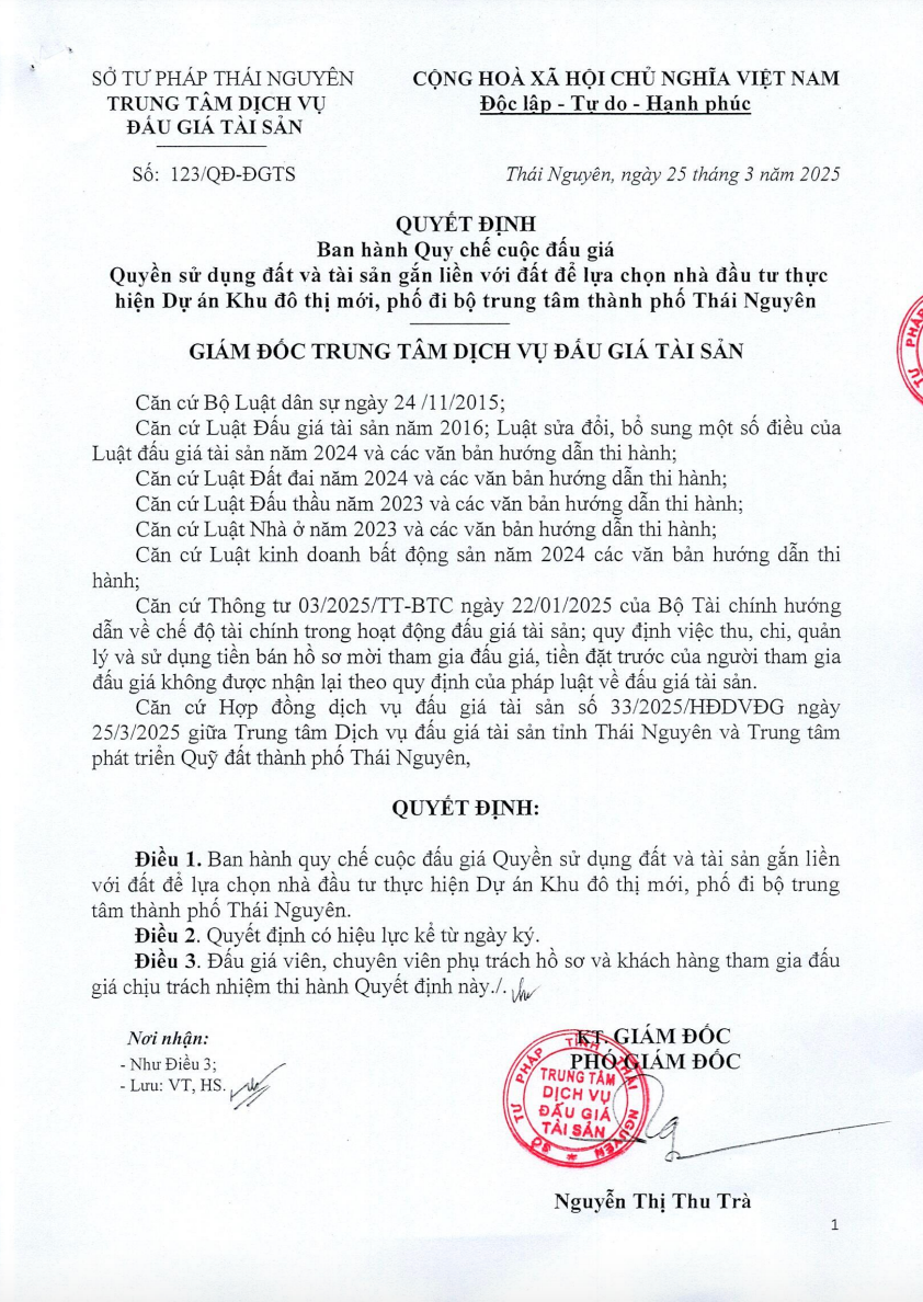 Quyết định đấu giá đất tại Dự án Khu đô thị mới, phố đi bộ trung tâm thành phố Thái Nguyên Quyết định đấu giá đất tại Dự án Khu đô thị mới, phố đi bộ trung tâm thành phố Thái Nguyên