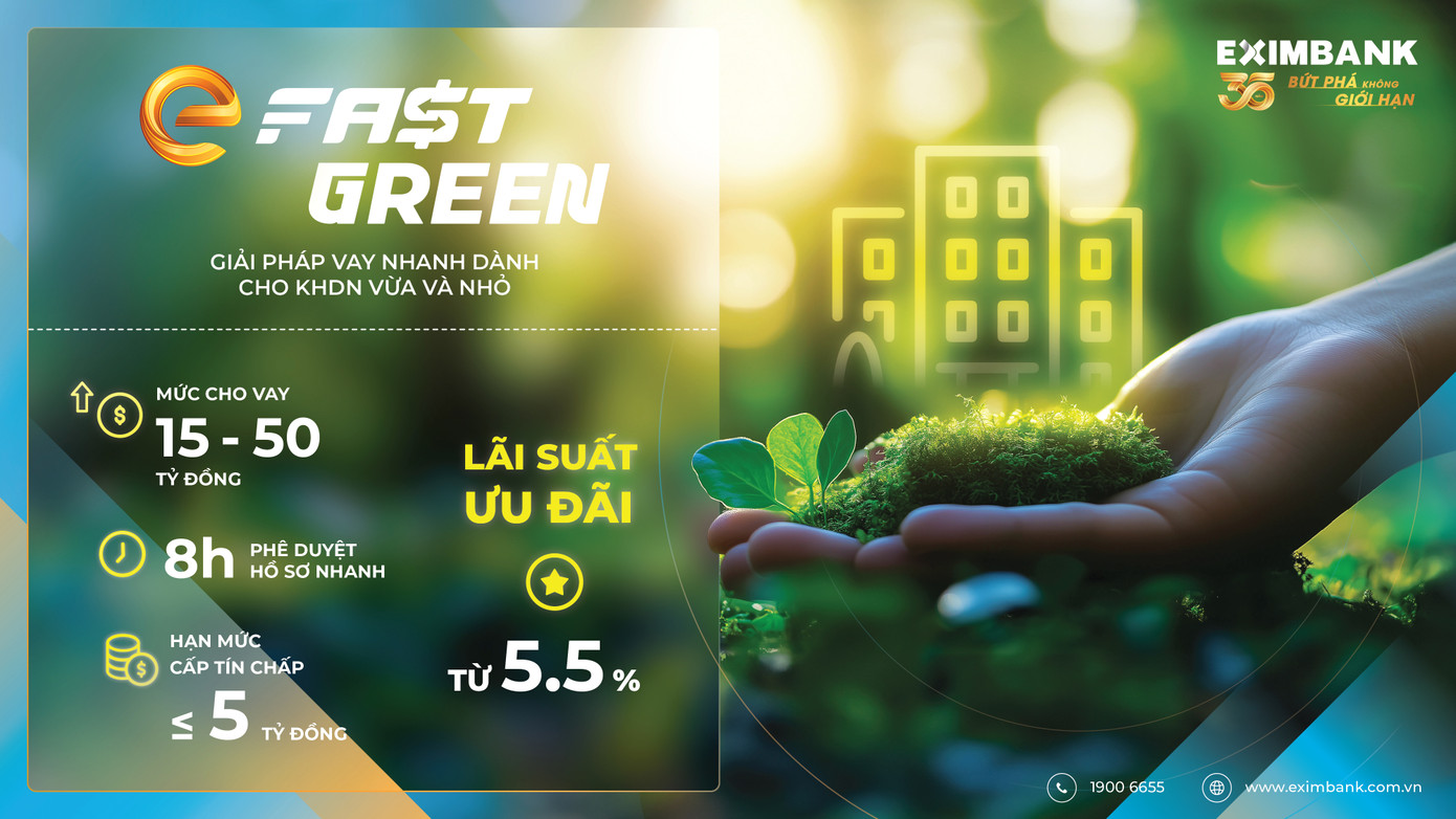 Eximbank đẩy mạnh tài trợ tín dụng xanh, ưu tiên cấp vốn cho các doanh nghiệp triển khai dự án năng lượng tái tạo, nông nghiệp hữu cơ.