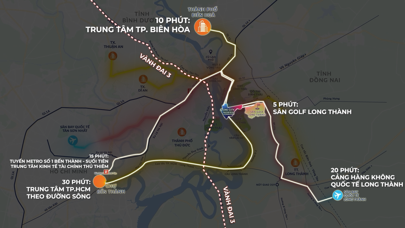 Izumi City nắm giữ vị trí chiến lược giữa tâm điểm kết nối TP HCM, TP Biên Hòa, sân bay Long Thành,… Izumi City nắm giữ vị trí chiến lược giữa tâm điểm kết nối TP HCM, TP Biên Hòa, sân bay Long Thành,…