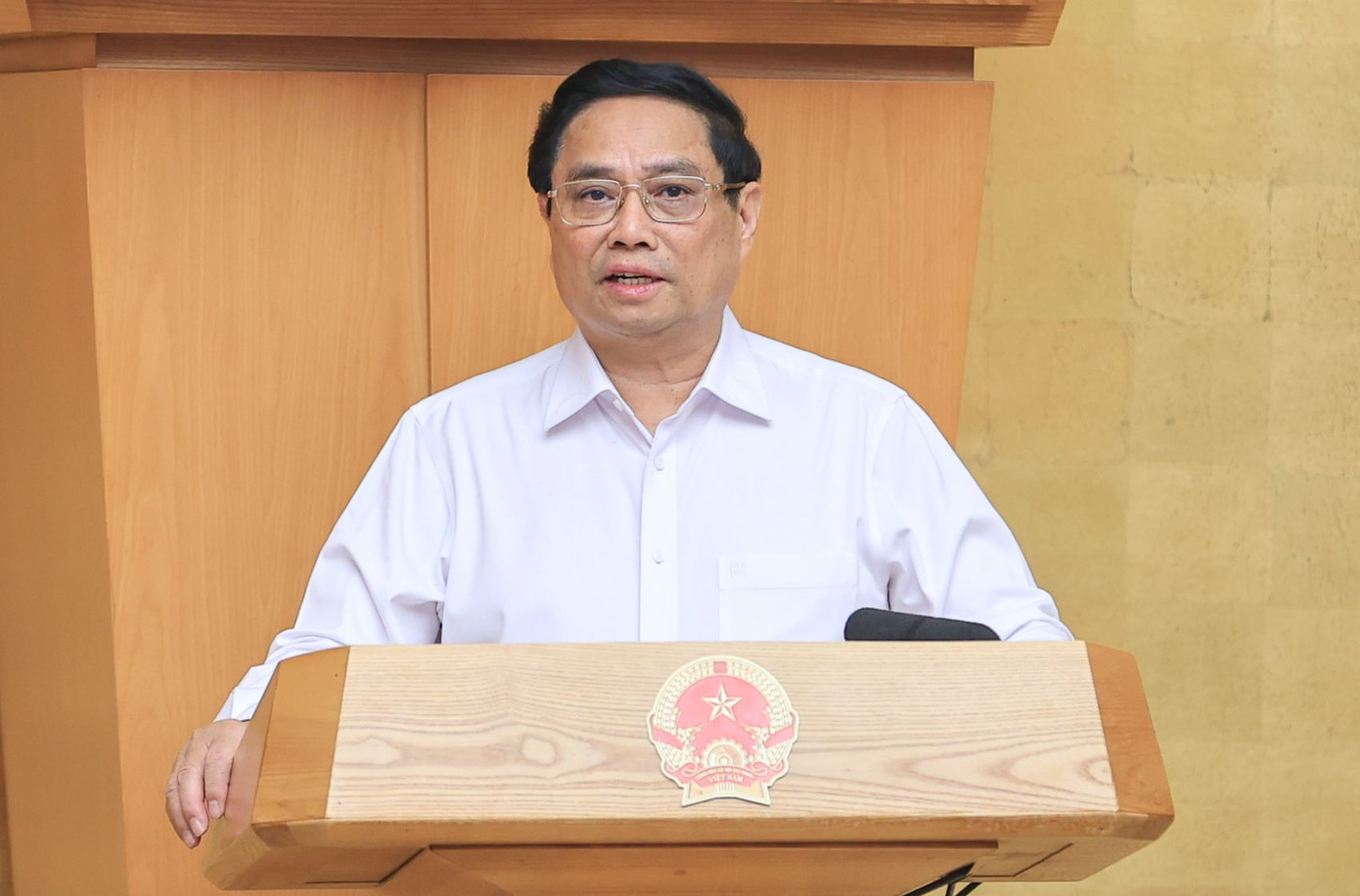 Thủ tướng Phạm Minh Chính phát biểu khai mạc Phiên họp Chính phủ thường kỳ.