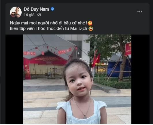 Diễn viên Đỗ Duy Nam (diễn viên, MC được yêu mến đặc biệt với những bản nhạc chế Parody hài hước, và các bộ phim truyền hình) đã quay clip con gái của mình từ hôm trước hòa chung không khí đi bầu cử ngày hôm nay (23/5).