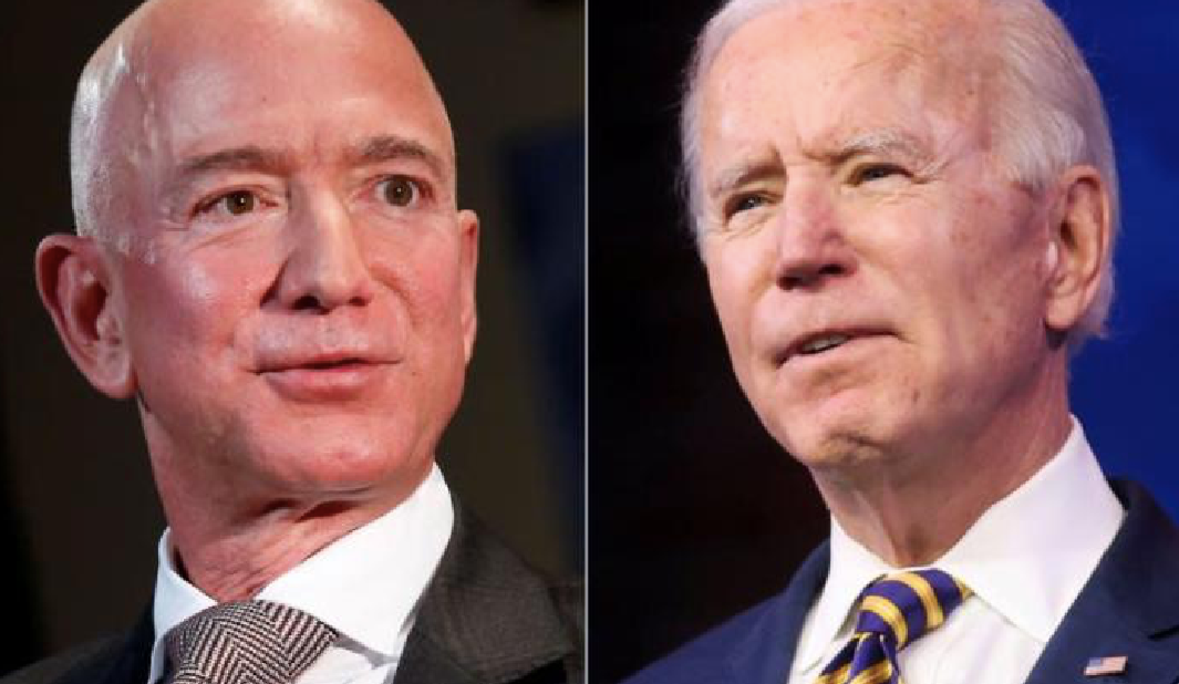 Tỷ phú Jeff Bezos (trái) và Tổng thống Mỹ Joe Biden Tỷ phú Jeff Bezos (trái) và Tổng thống Mỹ Joe Biden