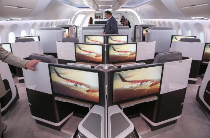 Khoang thương gia của một máy bay chở khách. (Ảnh: Bloomberg) Khoang thương gia của một máy bay chở khách. (Ảnh: Bloomberg)