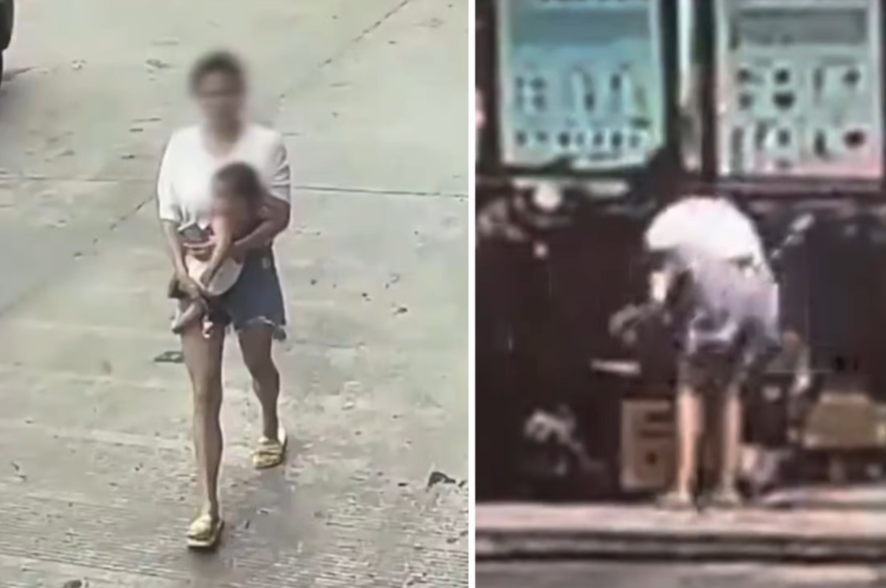 Bà mẹ mang con ra đặt vào thùng giấy ở bãi thu rác Bà mẹ mang con ra đặt vào thùng giấy ở bãi thu rác