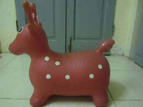 Chú thú nhún này là đồ chơi yêu thích của bé Bông hơn 2 năm nay