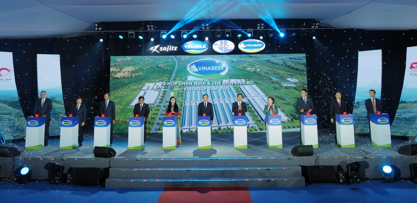 Các đại biểu bấm nút khởi công dự án.