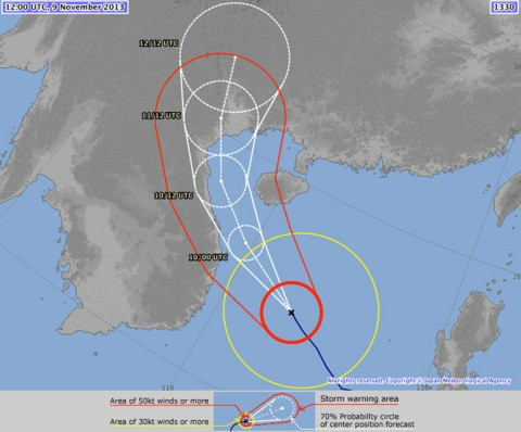 Siêu bão đổi hướng theo dự báo của Cơ quan khí tượng Nhật Bản