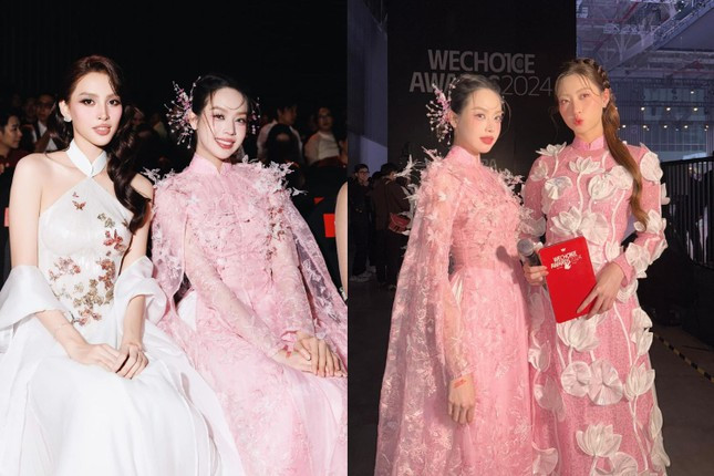 3 nàng hậu xinh đẹp rạng ngời tại sự kiện. Lương Thùy Linh đảm nhận vai trò MC, Tiểu Vy và Thanh Thủy cùng tham gia công bố trao giải cho các hạng mục. Ảnh: FBNV