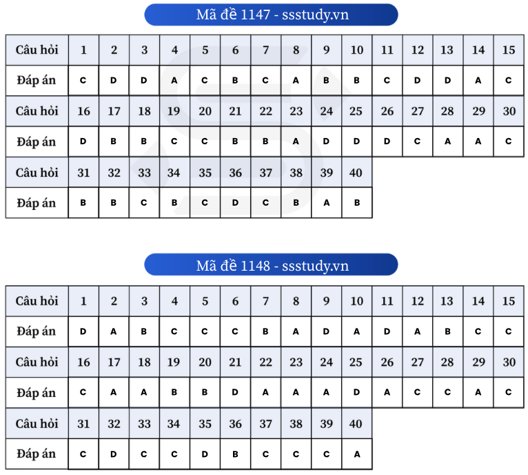 Đáp án tham khảo 48 mã đề môn tiếng Anh.