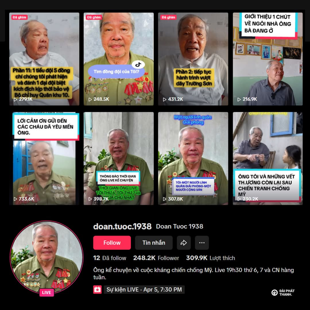 Hiện tại, kênh của cụ ông đã có hơn 300K lượt thích và hơn 248K followers. Ảnh: Đài Phát Thanh