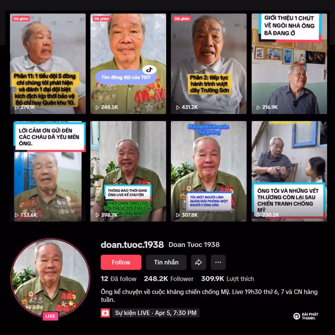 Hiện tại, kênh của cụ ông đã có hơn 300K lượt thích và hơn 248K followers. Ảnh: Đài Phát Thanh