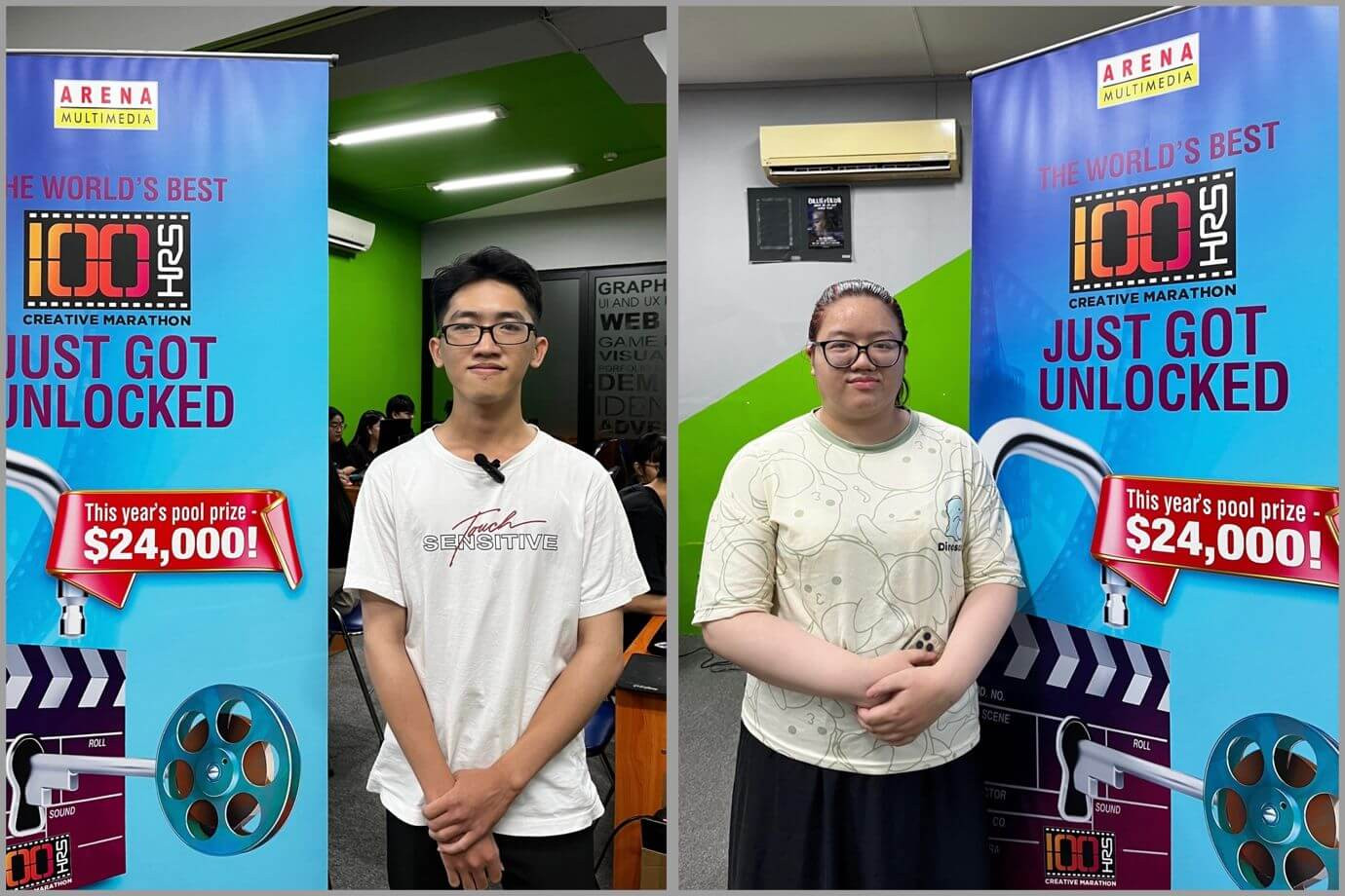 Khoa Nhân (trái) và Thanh Xuân (phải) - những đại diện thi 100HRS của Arena Multimedia Việt Nam.