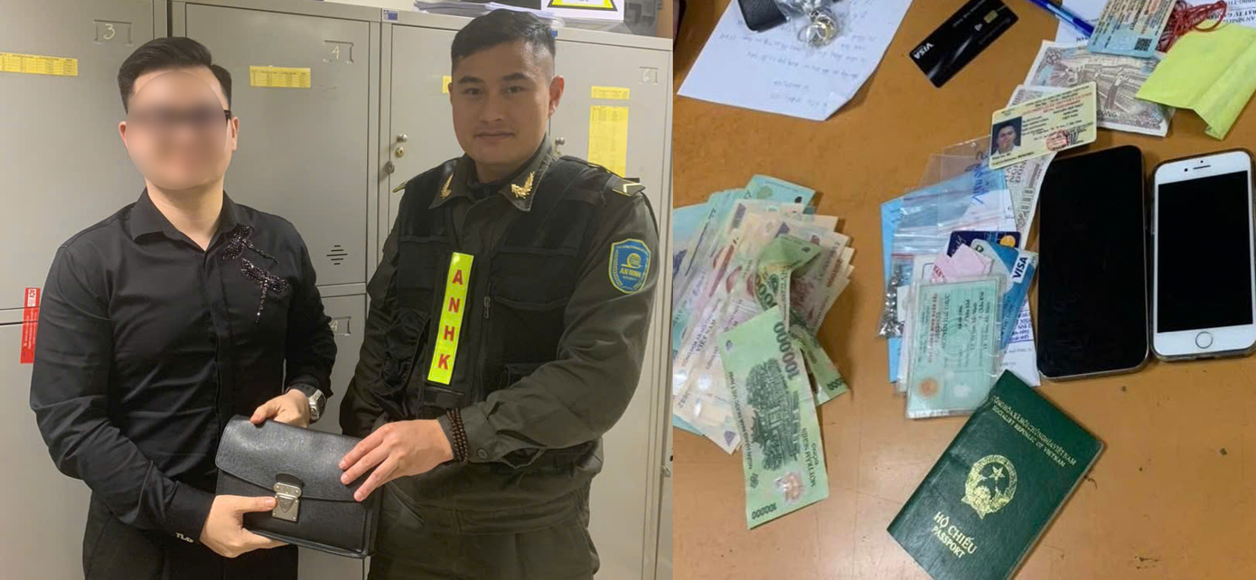 Chủ nhân của chiếc ví bỏ quên ở xe đẩy sân bay Nội Bài đã nhận lại đầy đủ tài sản sau 1h bỏ quên. Ảnh: NIA.