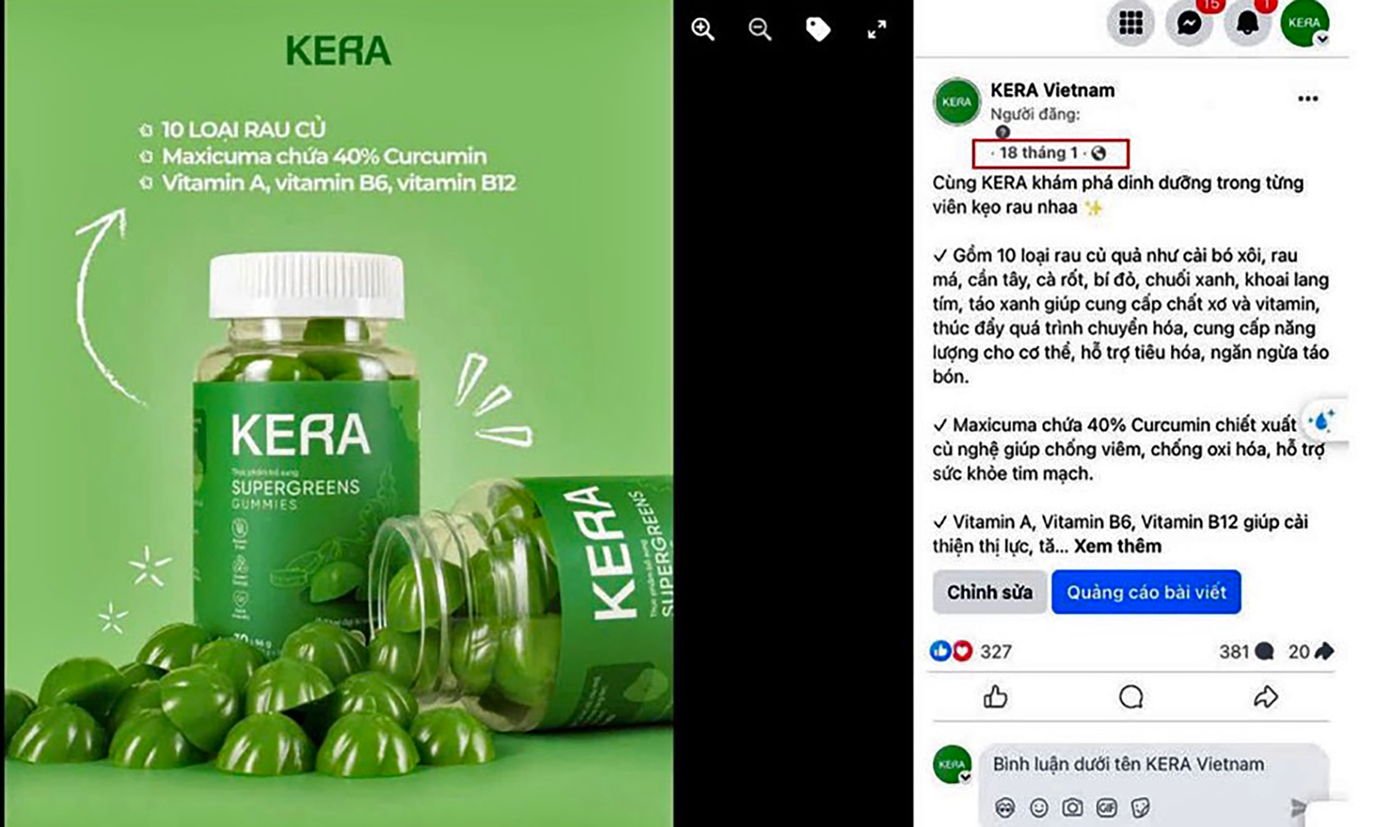 Một bài quảng cáo kẹo rau Kera trên mạng xã hội. Ảnh: Chụp màn hình. Một bài quảng cáo kẹo rau Kera trên mạng xã hội. Ảnh: Chụp màn hình.