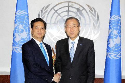 Thủ tướng Nguyễn Tấn Dũng và Tổng Thư ký LHQ Ban Ki-moon. Ảnh: TTXVN