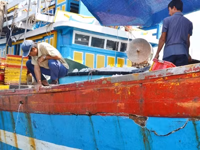 Tàu cá QNg 90917 TS hành trình từ Hoàng Sa về Quảng Ngãi đã bị tàu Trung Quốc quyết liệt cản đường và suýt bị đâm chìm trên biển 