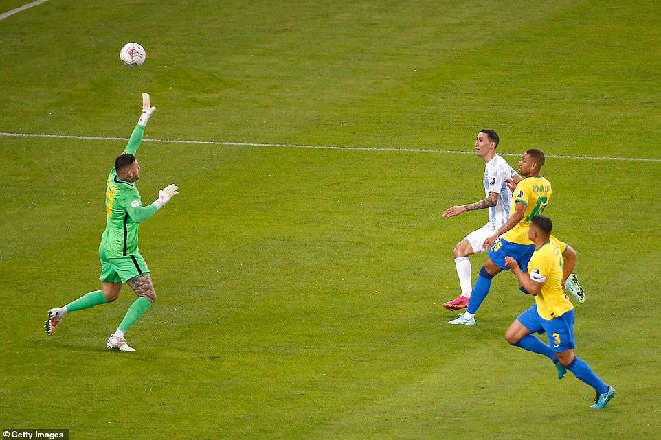 Angel Di Maria lốp bóng qua đầu thủ môn Ederson ghi bàn thắng duy nhất ở trận chung kết, mang về danh hiệu vô địch Copa America ngay trên thánh địa Maracana của Brazil Angel Di Maria lốp bóng qua đầu thủ môn Ederson ghi bàn thắng duy nhất ở trận chung kết, mang về danh hiệu vô địch Copa America ngay trên thánh địa Maracana của Brazil