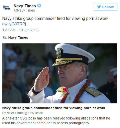 Chỉ huy hải quân Mỹ mất chức vì bị tố xem phim khiêu dâm ảnh 1