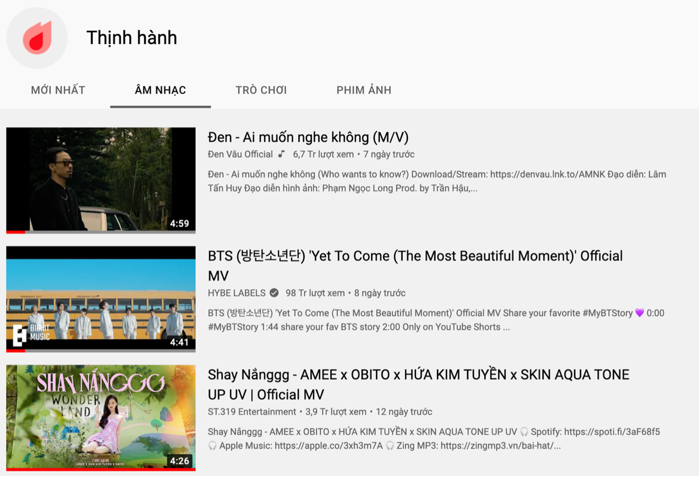 Vì Mẹ Anh Bắt Chia Tay bất ngờ mất hút khỏi Top Âm nhạc Thịnh hành của YouTube.