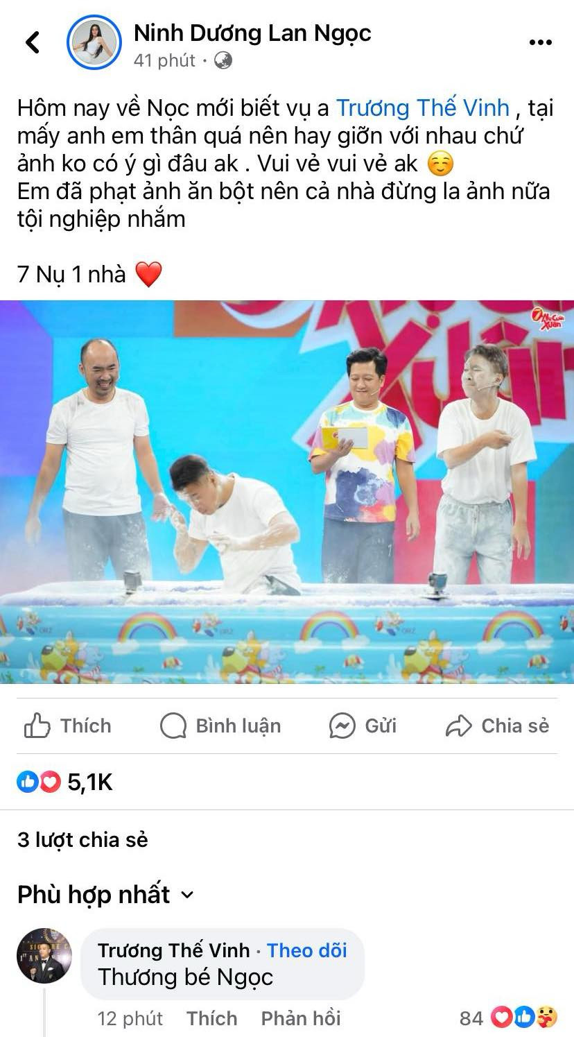 Trương Thế Vinh cũng nhanh chóng gửi lời yêu thương đến đàn em.