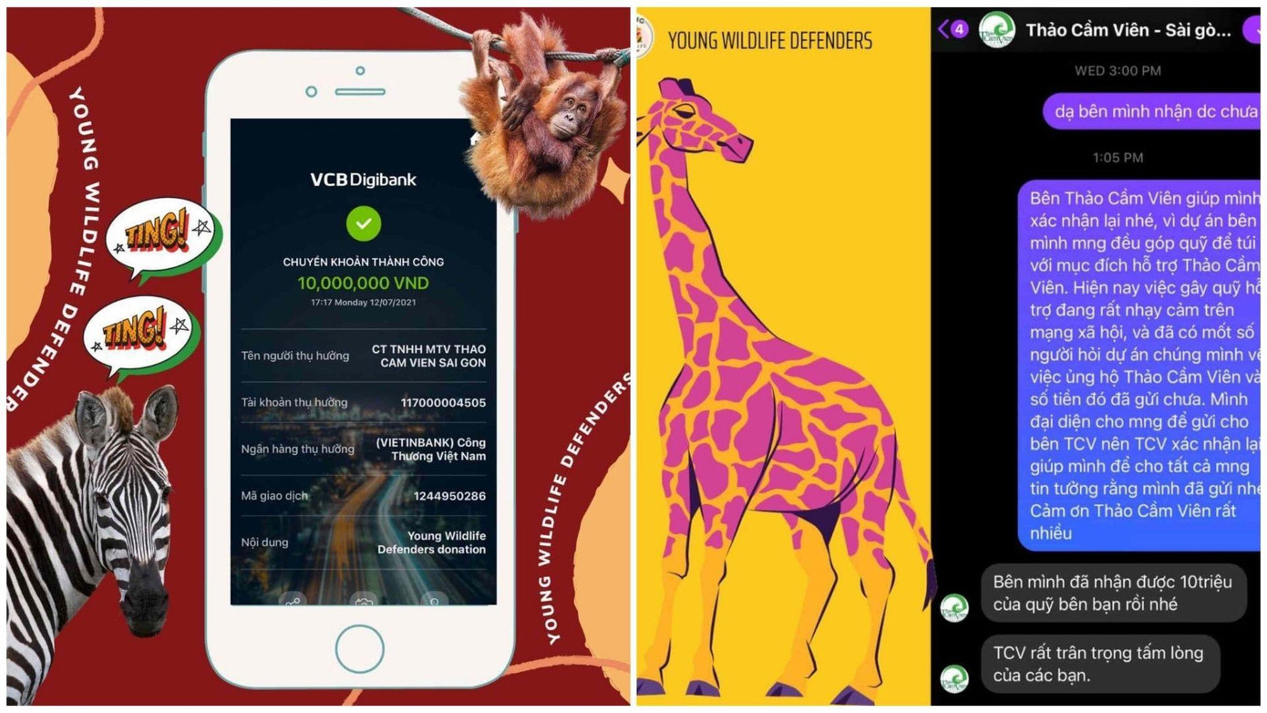 Những thông tin sao kê được cô bạn đăng tải công khai trên fanpage. Ảnh: Young Wildlife Defenders.