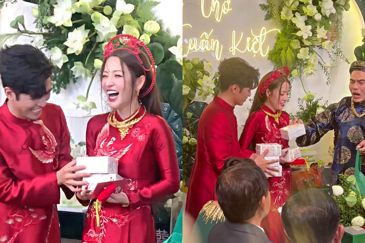 Cô dâu chú rể cười "tít mắt" trước món quà cưới không thể "độc lạ miền Tây" hơn của Lê Dương Bảo Lâm. Cô dâu chú rể cười "tít mắt" trước món quà cưới không thể "độc lạ miền Tây" hơn của Lê Dương Bảo Lâm.