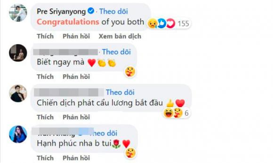 Pre Sriyanyong gửi lời chúc mừng đến Trang Anna sau khi cô công khai hẹn hò.